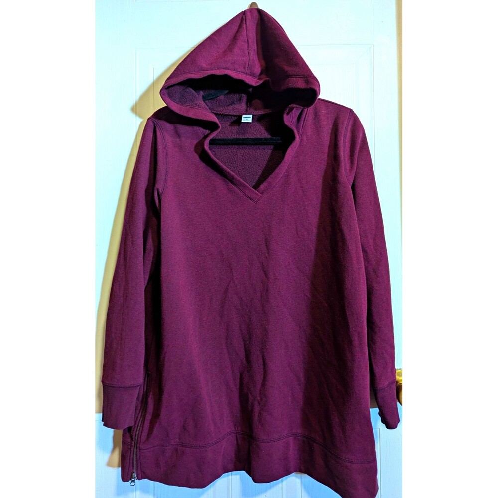 Old Navy Women's Burgundy Pullover Hoodie M Solid Fleece Long Sleeve Side Zipper